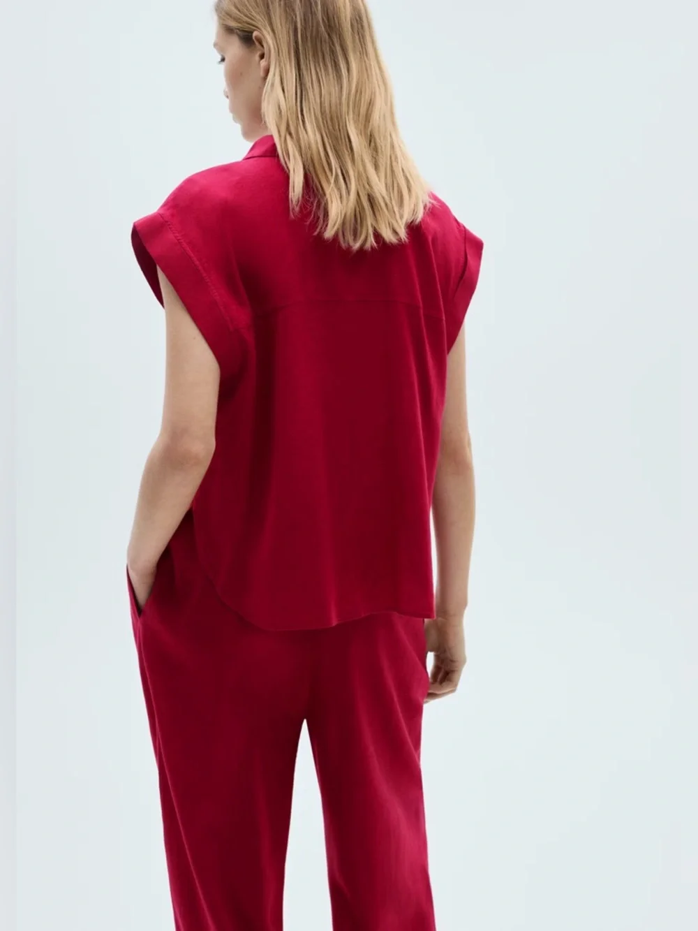 Mango Co-Ord Linen Set Flowy Pants and Blouse New